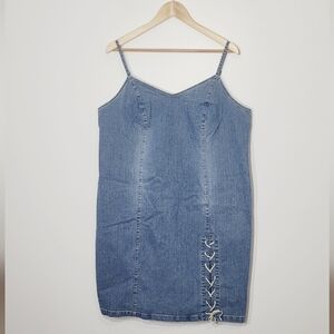 Venezia Jeans Vintage Blue Jeans Adjustable Spaghetti Straps VNeck Laceup Detail